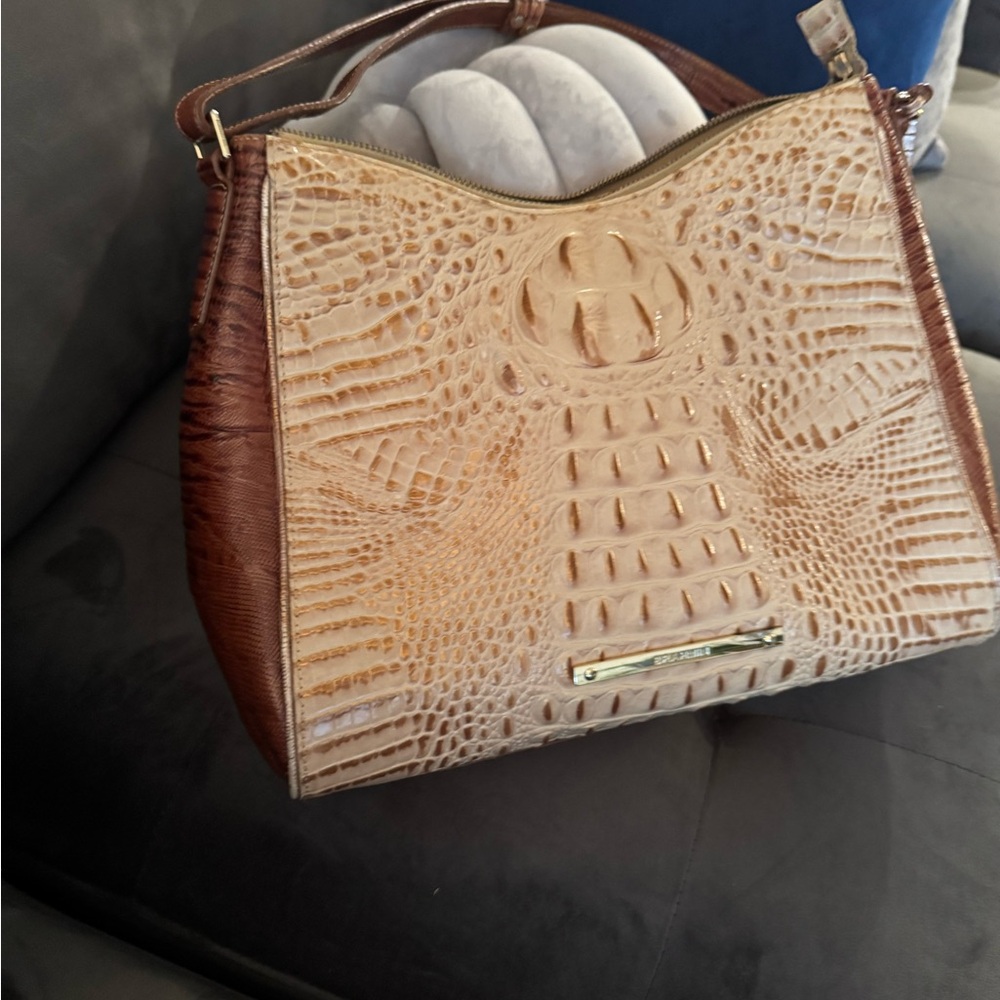 Brahmin Tan and Brown Crocodile Embossed Bag